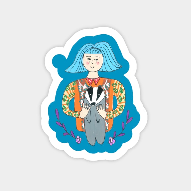 Girl with a badger Sticker by DoodlesAndStuff